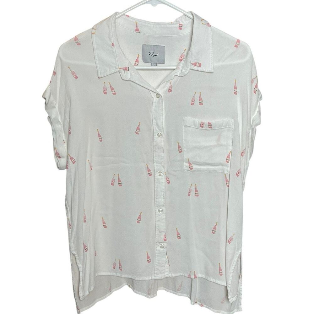 Rails Whitney Champagne Bottle Print Button Up Bl… - image 1